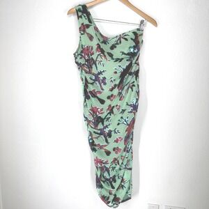 PrettyLittleThing Fairy Velvet Burnout Midi Dress Bodycon Floral Bird Ruched 8